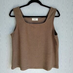 Vtg 90s AGB Womens XL Tank Top‎ Brown Stretch Crepe Square Neck Grunge Basic